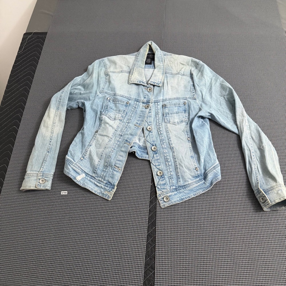 Live A Little Womens Light Wash Distressed Denim Jean Jacket‎ Blue Size L
